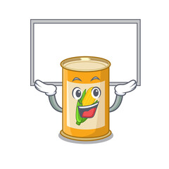 Caricature character of corn tin succeed lift up a board