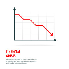 Financial crisis concept with down arrow symbol. Business profit loss, profit decrease. Flat vector illustration