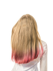 Naklejka premium A girl adjusts her dyed hair isolated on a white background.