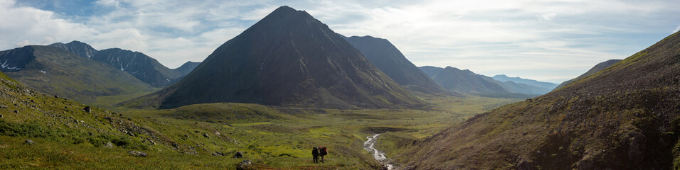 Amazing mountain landscape with colorful cloudless sky. Travel and hiking concept. Mountain landscape Subpolar Urals.