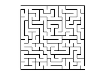 White vector background with a black maze. Black and white maze in a simple style. Pattern for children books, magazines.