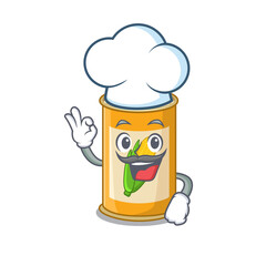 Talented corn tin chef cartoon drawing wearing chef hat