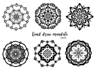 Set of circular pattern in form of mandala for coloring book, Henna, Mehndi, tattoo, Yoga logo. Background for meditation poster. Anti-stress therapy pattern.