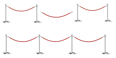 Red barrier made of rope. Fence for VIP visitors. Fencing for the line. Security line at the entrance. Vector image. Stock Photo.