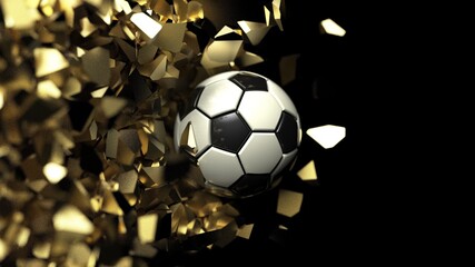 Soccer ball crash golden wall and the wall was cracked. 3D illustration. 3D high quality rendering. 3D CG.