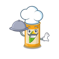 mascot design of corn tin chef serving food on tray