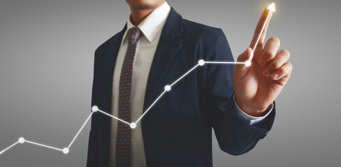 Hand touching  graphs of financial indicator and accounting market economy analysis chart