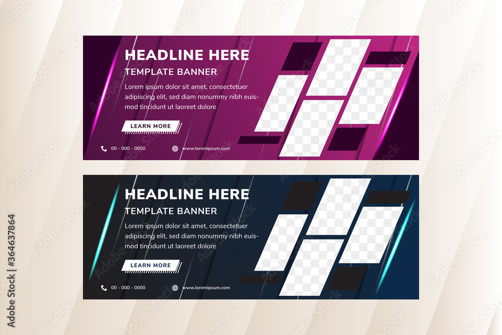 Poster template set of white web or social media banner with diagonal elements for a photo. universal desig