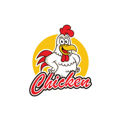 Chicken character logo template design vector