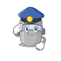 Police officer cartoon drawing of welding mask wearing a blue hat
