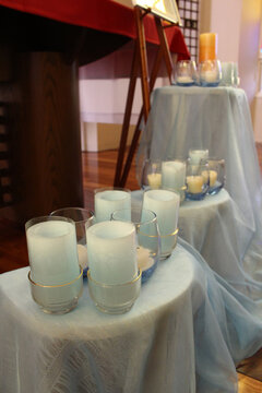 Candles arranged in front of altar for taize meditation in a Salesian Catholic chapel