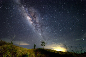 Beautiful nightscape with Starry night and Milky Way Galaxy rising in Kudat Sabah North Borneo. 