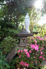 Statue of Virgin Mary with a Japanese toro, in a Salesian Nunnery