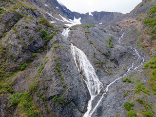 Rugged alpine waterfall in Girdwood Alaska