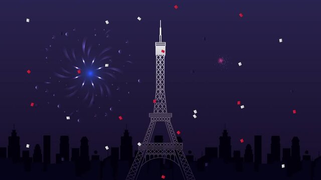 happy bastille day celebration with tower eiffel scene