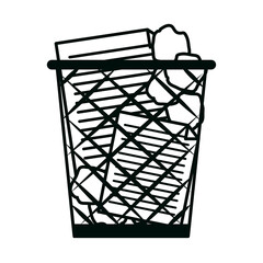 Fototapeta na wymiar waste bin with sheets office supply stationery work linear style icon