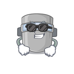 cartoon character of welding mask wearing classy black glasses