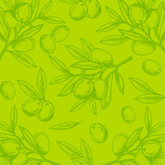 Olive drawing on the olive colour background. Olives are very high in vitamin E and other powerful antioxidants.