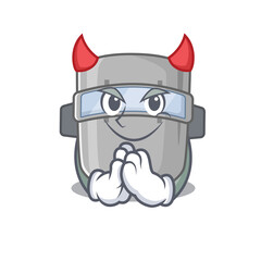 Welding mask clothed as devil cartoon character design concept