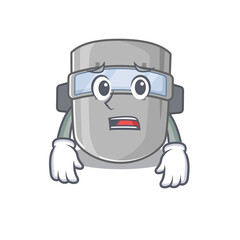 Cartoon design style of welding mask having worried face