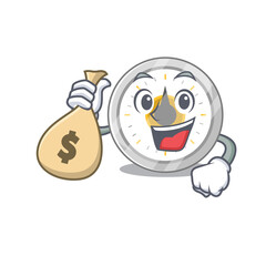 Crazy rich Cartoon picture of old kitchen timer having money bags