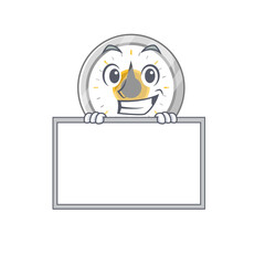 Funny cartoon design style old kitchen timer standing behind a board