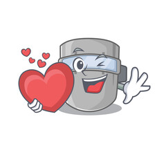A sweet welding mask cartoon character style holding a big heart