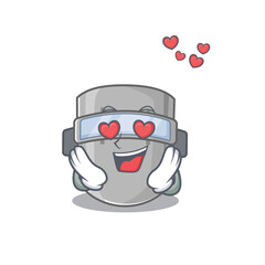 Romantic welding mask cartoon character has a falling in love eyes