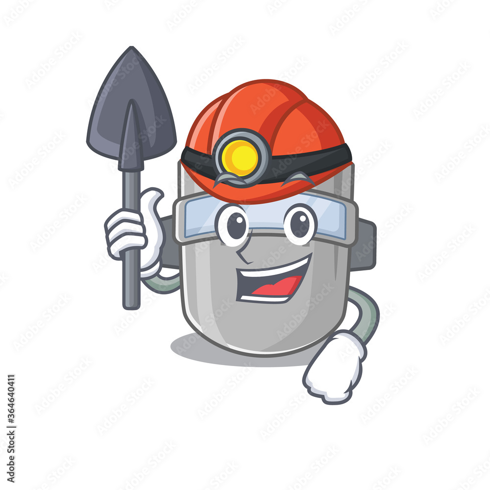 Sticker A cartoon picture of welding mask miner with tool and helmet