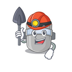 A cartoon picture of welding mask miner with tool and helmet