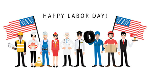 Cartoon character with professional worker in Labor day festival design vector