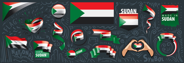 Vector set of the national flag of Sudan in various creative designs