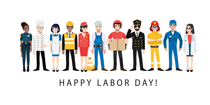 Cartoon character with professional worker in happy labor day festival design vector 001
