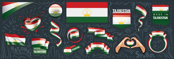 Vector set of the national flag of Tajikistan in various creative designs