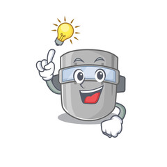 Mascot character of smart welding mask has an idea gesture