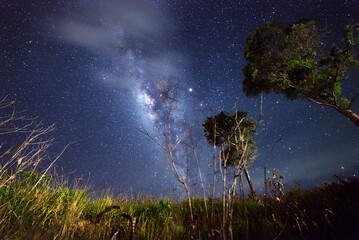 Beautiful nightscape with Starry night and Milky Way Galaxy rising in Kudat Sabah North Borneo. 