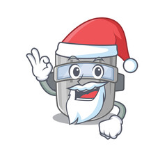 cartoon character of welding mask Santa having cute ok finger