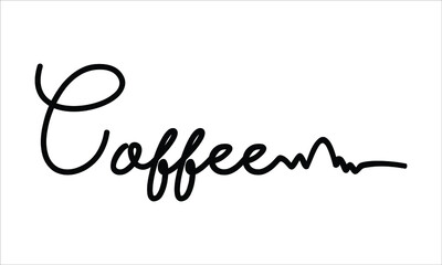 Coffee Hand written Typography Black script text lettering and Calligraphy phrase isolated on the White background