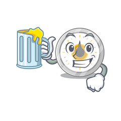 A cartoon concept of old kitchen timer toast with a glass of beer