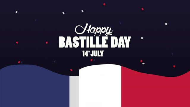 happy bastille day celebration with lettering and flag