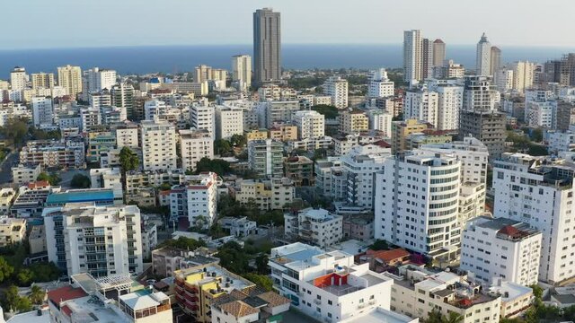 Panoramic of Santo Domingo, Dominican Republic on a clear afternoon between the buildings