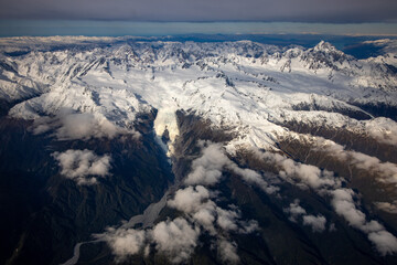 Aerial view Franz Josef Glacier & Mount Cook