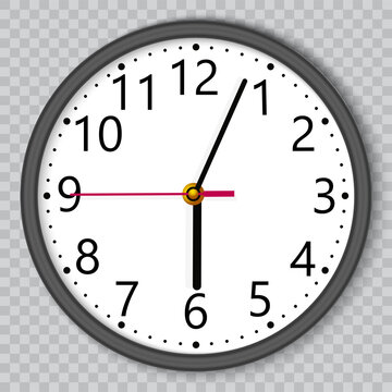 Black wall office clock on transparent background. Vector.