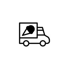Fototapeta premium Ice cream van vector icon in black flat glyph, filled style isolated on white background