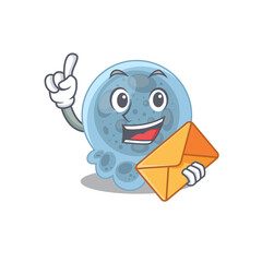 A picture of cheerful pasteurella caricature design concept having an envelope