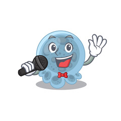 caricature character of pasteurella happy singing with a microphone