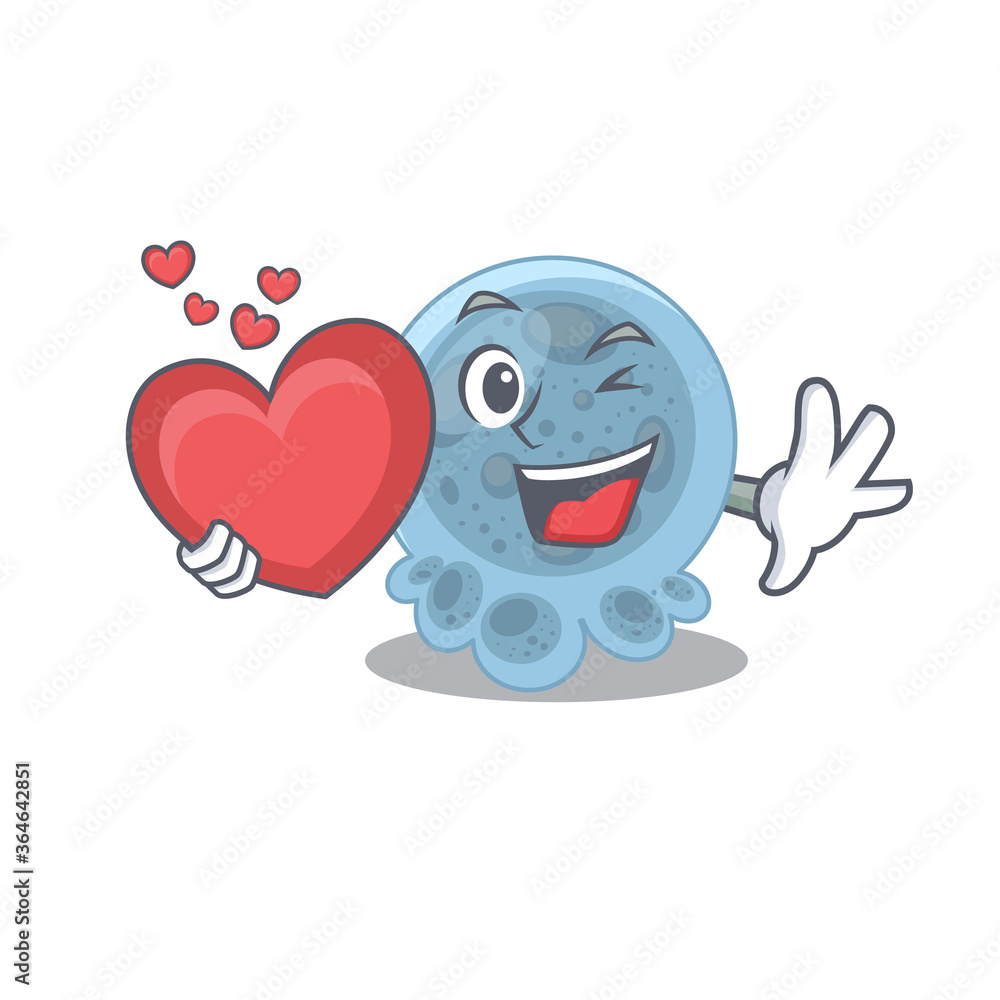 Poster A lovable pasteurella caricature design style holding a big heart