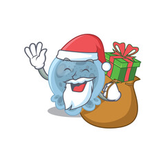 Cartoon design of pasteurella Santa having Christmas gift