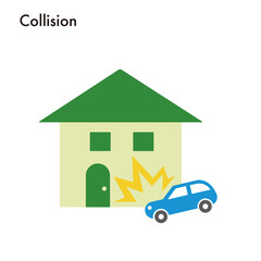 house in trouble due to collision damage 衝突の被害で困っている家のイラスト	