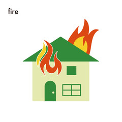 house in trouble with a fire 火災の被害で困っている家のイラスト	